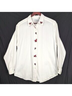Vintage Northern Treasures White Size M Embroidered Christmas Cardinal Vintage